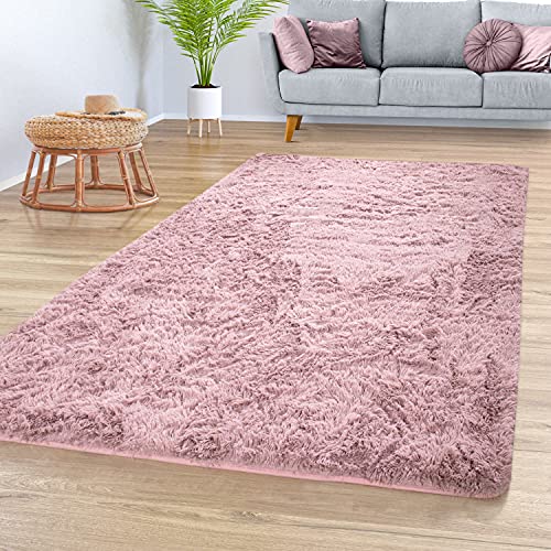 TT Home Teppich Wohnzimmer Hochflor Langflor Weich Soft Modernes Einfarbiges Design, Farbe: Rosa, Größe:80x150 cm von TT Home