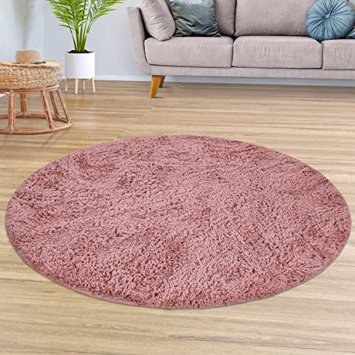 TT Home Teppich Wohnzimmer Hochflor Langflor Weich Soft Modernes Einfarbiges Design, Farbe: Rosa Braun, Größe:80 cm Rund von TT Home