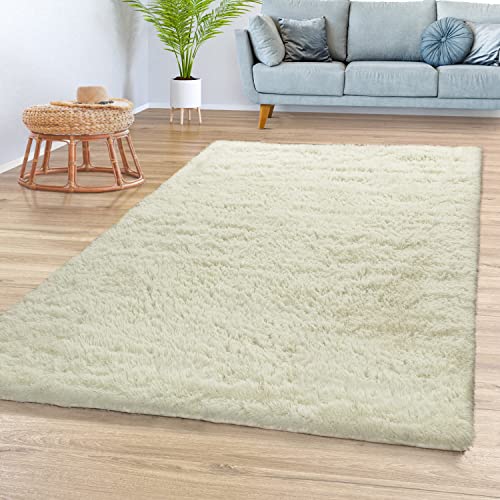 TT Home Teppich Wohnzimmer Hochflor Langflor Weich Soft Modernes Einfarbiges Design, Farbe:Weiß, Größe:120x170 cm von TT Home