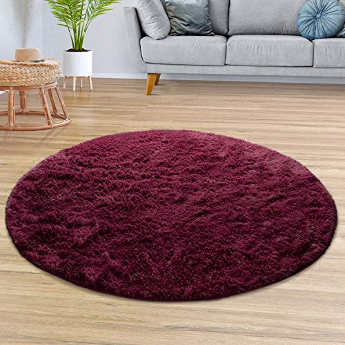 TT Home Teppich Wohnzimmer Hochflor Langflor Weich Soft Modernes Einfarbiges Design, Farbe:Violett, Größe:160 cm Rund von TT Home