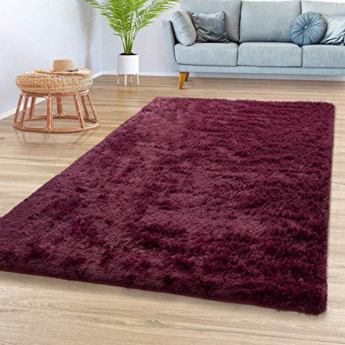 TT Home Teppich Wohnzimmer Hochflor Langflor Weich Soft Modernes Einfarbiges Design, Farbe:Violett, Größe:160x220 cm von TT Home