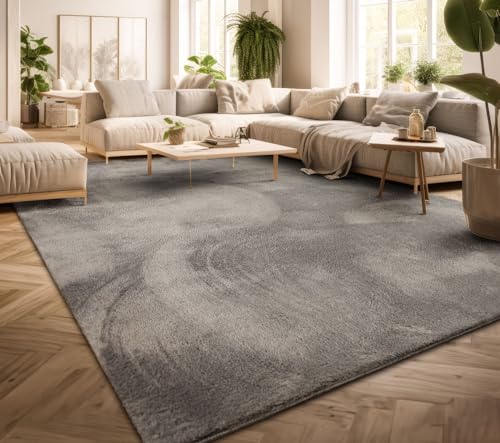 TT Home Wohnzimmer Teppich Kurzflor Anti-Rutsch Rückseite Unifarben Modern Waschbar, Farbe: Grau, Größe:200 cm Quadrat von TT Home