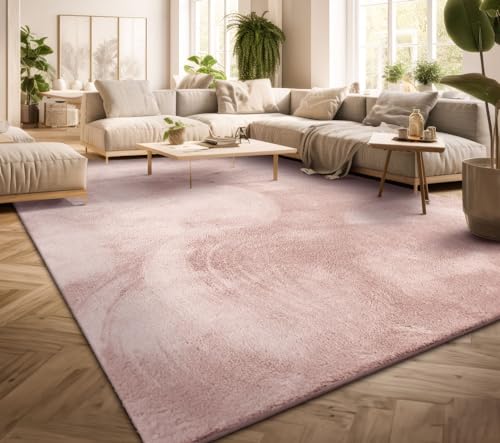 TT Home Wohnzimmer Teppich Kurzflor Anti-Rutsch Rückseite Unifarben Modern Waschbar, Farbe: Rose, Größe:140x200 cm von TT Home