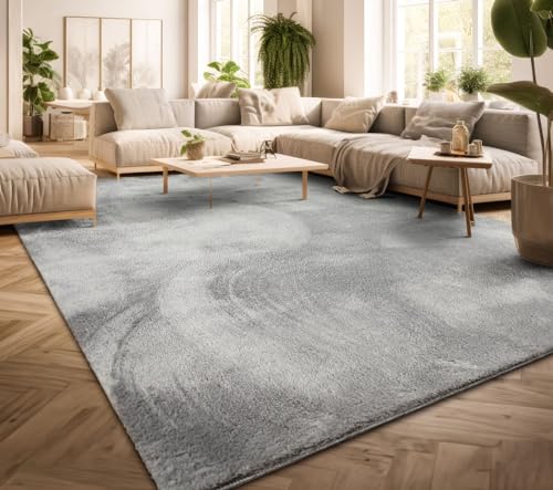 TT Home Wohnzimmer Teppich Kurzflor Anti-Rutsch Rückseite Unifarben Modern Waschbar, Farbe: Silber, Größe:80 cm Rund von TT Home