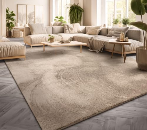 TT Home Teppich Wohnzimmer Kurzflor Einfarbig Modernes Design Waschbar, Farbe: Beige, Größe:80x150 cm von TT Home