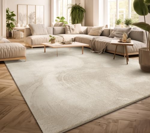 TT Home Teppich Wohnzimmer Kurzflor Einfarbig Modernes Design Waschbar, Farbe: Creme, Größe:60x100 cm von TT Home