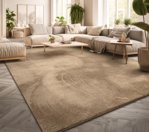 TT Home Teppich Wohnzimmer Kurzflor Einfarbig Modernes Design Waschbar, Farbe: Dunkelbeige, Größe:300x400 cm von TT Home