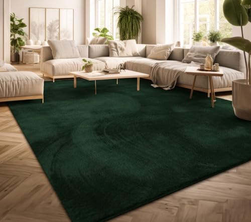 TT Home Teppich Wohnzimmer Kurzflor Einfarbig Modernes Design Waschbar, Farbe: Dunkelgrün Petrol, Größe:160x220 cm von TT Home