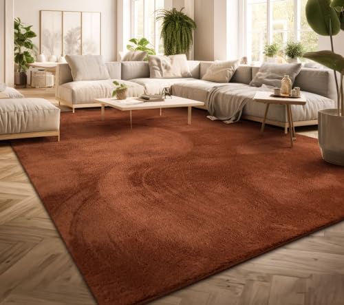 TT Home Teppich Wohnzimmer Kurzflor Einfarbig Modernes Design Waschbar, Farbe: Dunkelorange, Größe:140x200 cm von TT Home