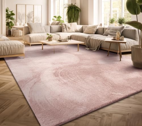 TT Home Teppich Wohnzimmer Kurzflor Einfarbig Modernes Design Waschbar, Farbe: Rose, Größe:80x300 cm von TT Home