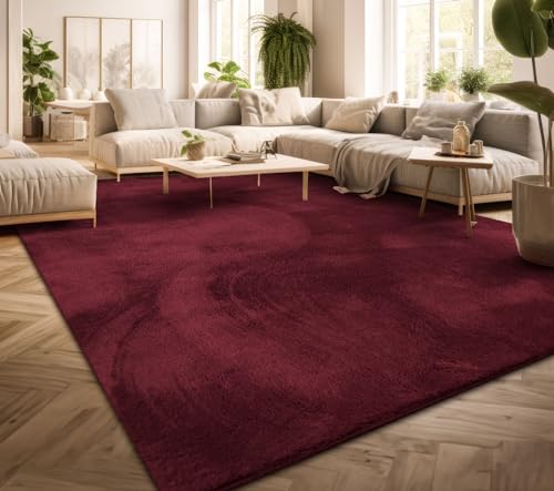 TT Home Teppich Wohnzimmer Kurzflor Einfarbig Modernes Design Waschbar, Farbe: Rot, Größe:100x200 cm von TT Home