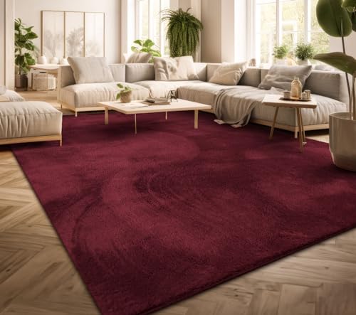 TT Home Teppich Wohnzimmer Kurzflor Einfarbig Modernes Design Waschbar, Farbe: Rot, Größe:60x100 cm von TT Home