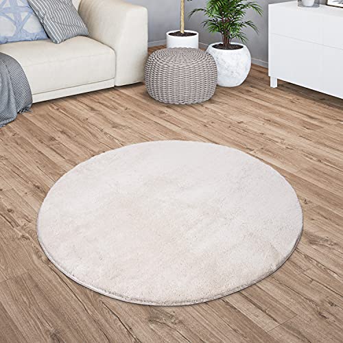 TT Home Teppich Wohnzimmer Kurzflor Einfarbig Modernes Design Waschbar, Farbe:Creme, Größe:80 cm Rund von TT Home