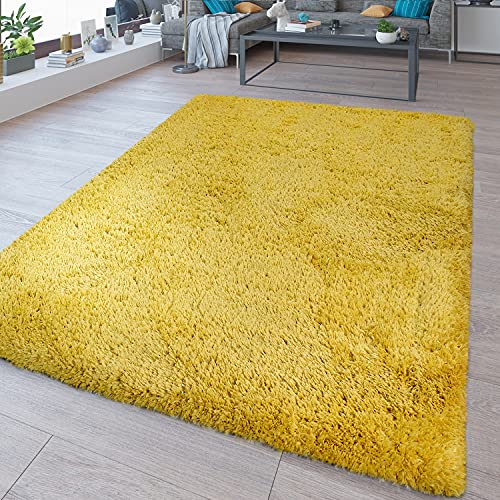 TT Home Waschbarer Hochflor Teppich Shaggy Flokati Look In Uni Gelb, Größe:160x220 cm von TT Home