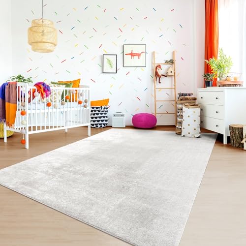 TT Home Teppich Kinderzimmer Waschbar rutschfest Kinderteppich Junge Mädchen Weich Pastell, Farbe:Silber, Größe:80x150 cm von TT Home