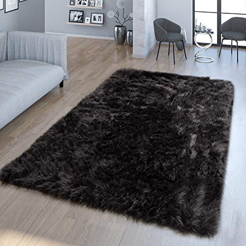TT Home Wohnzimmer Hochflor Teppich Kunst-Fell Design Versch. Formen Unifarben, Schwarz, Größe:30 cm Rund von TT Home