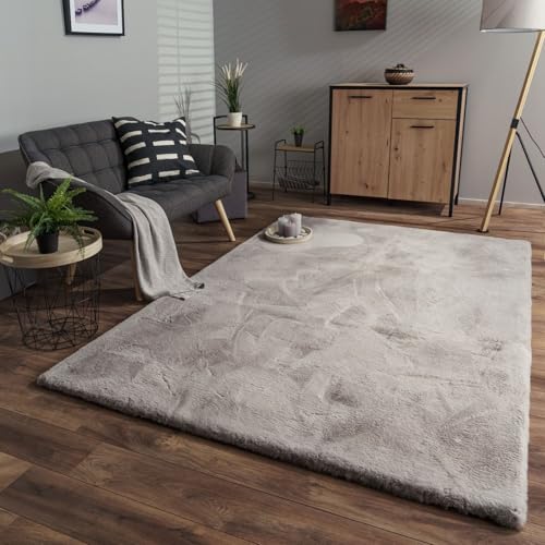 TT Home Wohnzimmer Hochflor Teppich Langflor Soft Kaninchenfell Fell Imitat Weich, Farbe: Grau, Größe:120x160 cm von TT Home