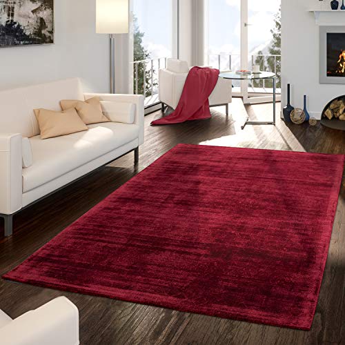 TT Home Wohnzimmer-Teppich, Kurzflor Handgearbeitet Aus Viskose, Einfarbig In Rot, Größe:120x170 cm von TT Home