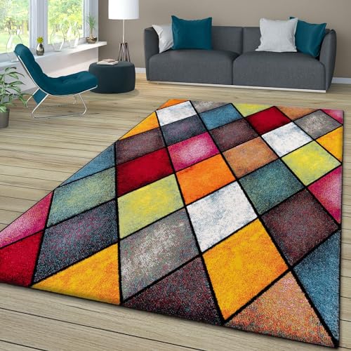 TT Home Wohnzimmer Teppich Bunt Kurzflor Wohnzimmerteppich Meliert 3D Optik Geometrisch, Farbe:Grau Grün Gelb, Größe:80x150 cm von TT Home