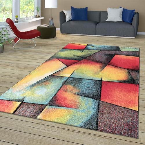 TT Home Wohnzimmer Teppich Bunt Kurzflor Wohnzimmerteppich Meliert 3D Optik Geometrisch, Farbe:Grün Blau Orange, Größe:160x230 cm von TT Home