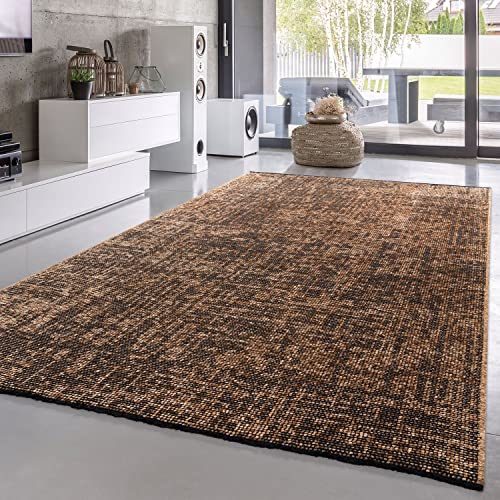 TT Home Wohnzimmer Teppich Esszimmer Boho Vintage Design Abstrakte Sisal Optik Mit Fransen Moderner Style Flachgewebe, Farbe: Beige, Größe:160x220 cm von TT Home