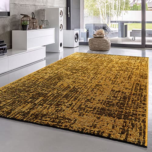 TT Home Wohnzimmer Teppich Esszimmer Boho Vintage Design Abstrakte Sisal Optik Mit Fransen Moderner Style Flachgewebe, Farbe: Gelb, Größe:80x150 cm von TT Home