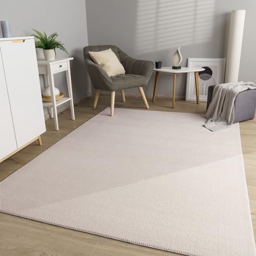 TT Home Wohnzimmer Teppich Esszimmer Kurzflor Boho Design Skandi Flauschig Unifarben, Farbe:Beige, Größe:120x160 cm von TT Home