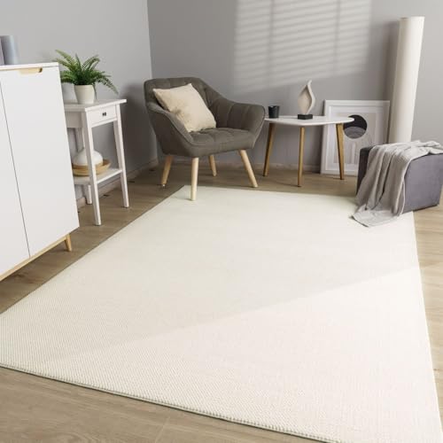 TT Home Wohnzimmer Teppich Esszimmer Kurzflor Boho Design Skandi Flauschig Unifarben, Farbe:Creme, Größe:80x150 cm von TT Home