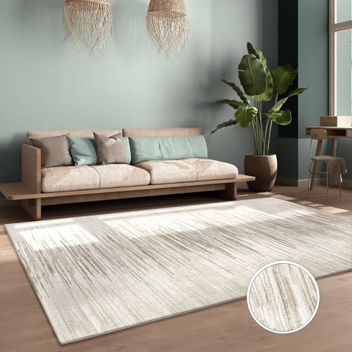 TT Home Wohnzimmer Teppich Esszimmer Kurzflor Boho Skandi Motiv Unifarben Hoch-Tief-Effekt Abstrakte Optik Moderner Style, Farbe:Creme, Größe:80x150 cm von TT Home