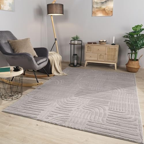 TT Home Wohnzimmer Teppich Esszimmer Kurzflor Geometrische Optik Skandi Boho Unifarben, Farbe:Grau Silber, Größe:80x150 cm von TT Home