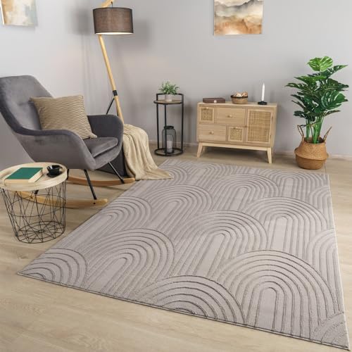 TT Home Wohnzimmer Teppich Esszimmer Kurzflor Geometrische Optik Skandi Boho Unifarben, Farbe:Hellanthrazit Grau, Größe:80x150 cm von TT Home