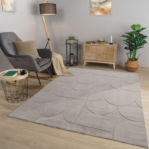 TT Home Wohnzimmer Teppich Esszimmer Kurzflor Geometrische Optik Skandi Boho Unifarben, Farbe:Hellanthrazit Hellgrau Grau, Größe:80x150 cm von TT Home