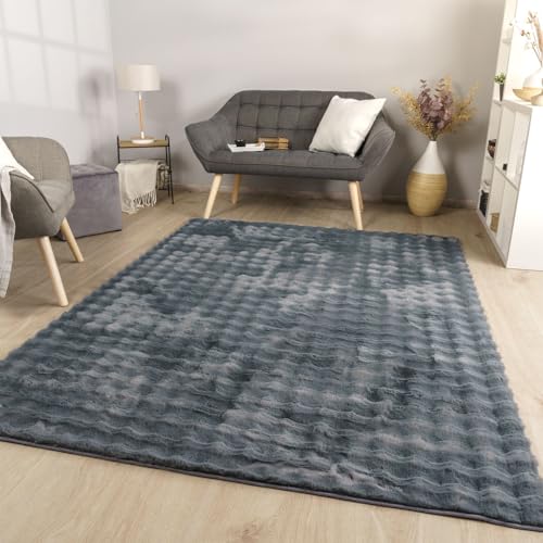 TT Home Wohnzimmer Teppich Esszimmer Langflor Skandi Optik Geometrisch 3D Unifarben, Farbe:Anthrazit, Größe:200x280 cm TT Home Wohnzimmer Teppich Esszimmer Langflor Skandi Optik Geometrisch 3D Unifarben, Farbe:Anthrazit, Größe:200x280 cm von TT Home