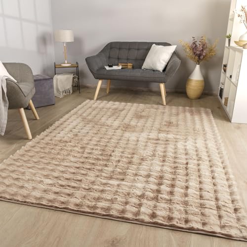 TT Home Wohnzimmer Teppich Esszimmer Langflor Skandi Optik Geometrisch 3D Unifarben, Farbe:Beige, Größe:160x220 cm von TT Home