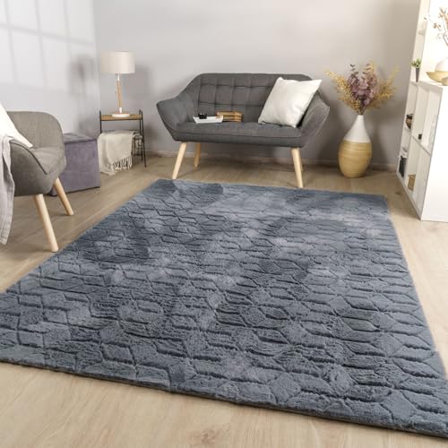 TT Home Wohnzimmer Teppich Esszimmer Langflor Skandi Optik Geometrisch 3D Unifarben, Farbe:Dunkelgrau Grau Anthrazit, Größe:200x280 cm von TT Home