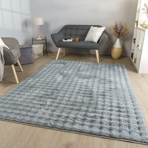 TT Home Wohnzimmer Teppich Esszimmer Langflor Skandi Optik Geometrisch 3D Unifarben, Farbe:Grau, Größe:200x280 cm von TT Home