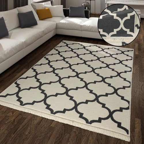 TT Home Wohnzimmer Teppich Esszimmer Waschbar Skandinavisches Design Fransen Wendeteppich, Farbe: Dunkelgrau 2, Größe:80x250 cm von TT Home