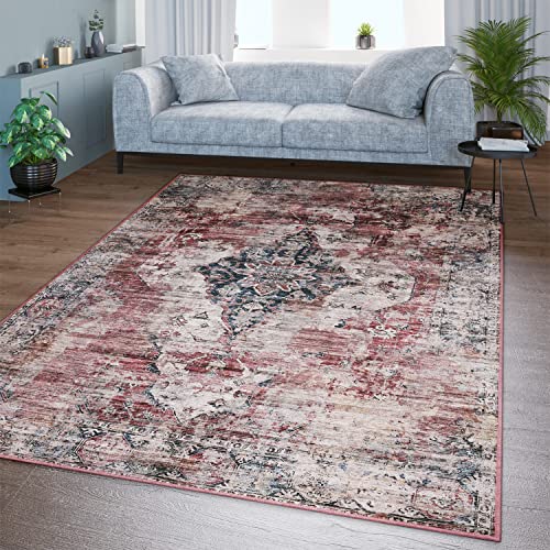 TT Home Wohnzimmer Teppich Flachgewebe Marokkanisch Design Used Look Ornamente Waschbar, Farbe: rot, Größe:200x280 cm TT Home Wohnzimmer Teppich Flachgewebe Marokkanisch Design Used Look Ornamente Waschbar, Farbe: rot, Größe:200x280 cm von TT Home
