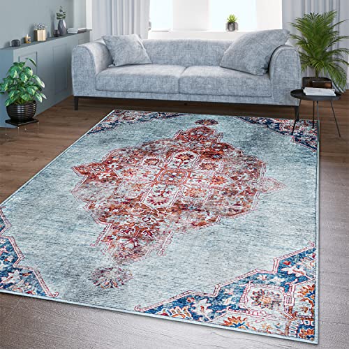 TT Home Wohnzimmer Teppich Flachgewebe Marokkanisch Design Used Look Ornamente Waschbar, Farbe:Türkis, Größe:120x160 cm TT Home Wohnzimmer Teppich Flachgewebe Marokkanisch Design Used Look Ornamente Waschbar, Farbe:Türkis, Größe:120x160 cm von TT Home