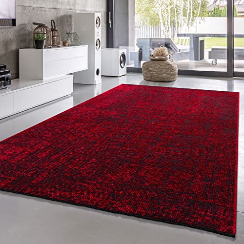 TT Home Wohnzimmer Teppich Esszimmer Boho Vintage Design Abstrakte Sisal Optik Mit Fransen Moderner Style Flachgewebe, Farbe: Rot, Größe:80x150 cm von TT Home