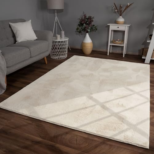 TT Home Wohnzimmer Teppich Hochflor Langflor Kunstfell Weich Modern Unifarben Flauschig, Farbe: Creme, Größe:120x170 cm von TT Home