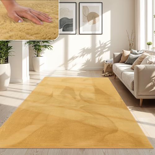 TT Home Wohnzimmer Teppich Hochflor Langflor Kunstfell Weich Modern Unifarben Flauschig, Farbe: Gelb, Größe:120x160 cm TT Home Wohnzimmer Teppich Hochflor Langflor Kunstfell Weich Modern Unifarben Flauschig, Farbe: Gelb, Größe:120x160 cm von TT Home