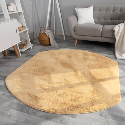 TT Home Wohnzimmer Teppich Hochflor Langflor Kunstfell Weich Modern Unifarben Flauschig, Farbe: Gelb, Größe:150x170 cm Oval von TT Home