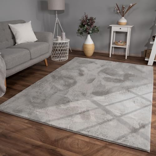 TT Home Wohnzimmer Teppich Hochflor Langflor Kunstfell Weich Modern Unifarben Flauschig, Farbe: Grau, Größe:140x200 cm von TT Home