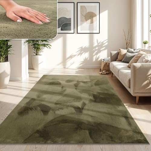 TT Home Wohnzimmer Teppich Hochflor Langflor Kunstfell Weich Modern Unifarben Flauschig, Farbe: Grün, Größe:300x400 cm von TT Home
