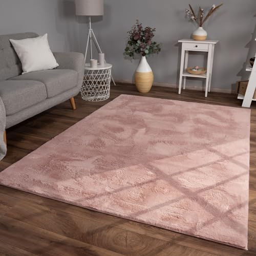 TT Home Wohnzimmer Teppich Hochflor Langflor Kunstfell Weich Modern Unifarben Flauschig, Farbe: Rosa Pink, Größe:80x300 cm von TT Home