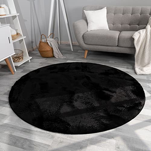 TT Home Wohnzimmer Teppich Hochflor Langflor Kunstfell Weich Modern Unifarben Flauschig, Farbe: Schwarz, Größe:200 cm Rund TT Home Wohnzimmer Teppich Hochflor Langflor Kunstfell Weich Modern Unifarben Flauschig, Farbe: Schwarz, Größe:200 cm Rund von TT Home