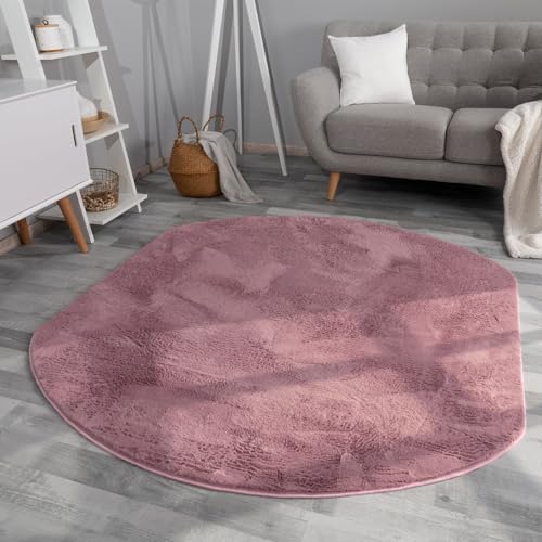 TT Home Wohnzimmer Teppich Hochflor Langflor Kunstfell Weich Modern Unifarben Flauschig, Farbe:Rosa Mauve, Größe:180x200 cm Oval von TT Home