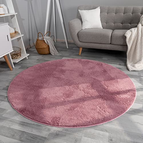 TT Home Wohnzimmer Teppich Hochflor Langflor Kunstfell Weich Modern Unifarben Flauschig, Farbe:Rosa Mauve, Größe:200 cm Rund von TT Home