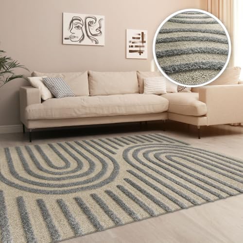 TT Home Wohnzimmer Teppich Hochflor Langflor Schlafzimmer Boho Design 3D Design Skandi Design Modern Unifarben, Farbe:Grau, Größe:80x150 cm TT Home Wohnzimmer Teppich Hochflor Langflor Schlafzimmer Boho Design 3D Design Skandi Design Modern Unifarben, Farbe:Grau, Größe:80x150 cm von TT Home